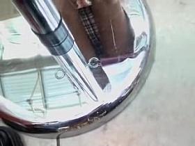 Stretched legs up skirt spied in the mirror on cam AC87