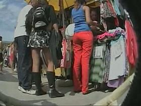 Awesome babe in extra short skirt getting filmed outside