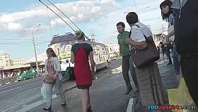 Public upskirt of the blonde dame at the bus station