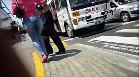 Big round butt in tight jeans pants