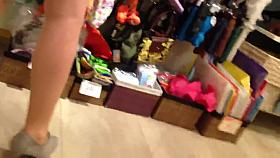 intro of blond upskirt (close up pantyhose) in shop a