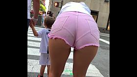 Candid Teen in mini short street public close up