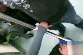 Busty girl touches her friend's tool in the bus