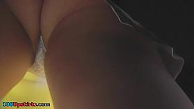 Windy upskirt scene with a skinny girl in sexy thong