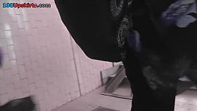 Blonde with flabby ass wears a thong in upskirt video