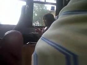 Guy plays with cock in bus