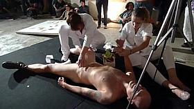 2 MILFS wax fully undressed dude