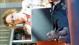 Candid milf nylon feet at airport