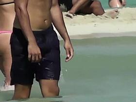 Hot babe plays tennis in the water