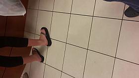 SUPER HOT TEEN AND MILF SPANDEX WITH RED TOES IN LINE