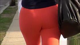 Tight red panties chick walking