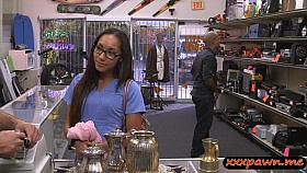 Pretty girl in glasses fucked by pawn man to earn extra cash