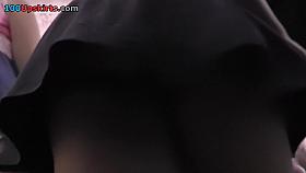 Upskirting sexy girl walking with girlfriend in shorts