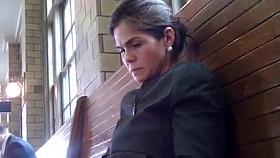 The Train Station Again- Sexy legs and Shoe Dangling