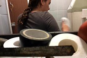 Amateur flashed ass and fatty belly on the toilet cam