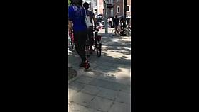 My whore asking for public attention in her tight legging