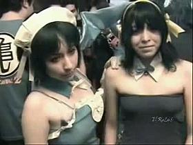 Candid street upskirt with Asian babes doing princesses cosplay