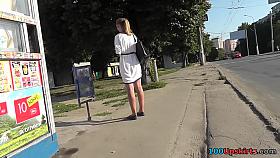 Blonde with pony tail caught on upskirt camera