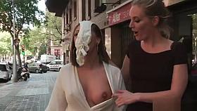 Curved slut in public gangbang