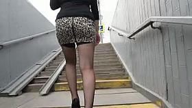 Fishnet stockings upskirt