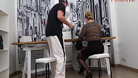 Horny Boss Fucks Her Blue Collared Worker In Her Pantyhose And Panties