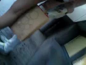 Jeans skirt and red panties