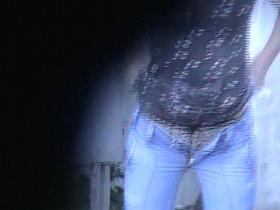 Girl in jeans pissing outdoor caught by toilet voyeur hunter