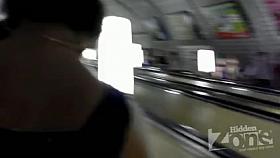 Girl in wide blue dress. Pink pussy in yellow panties