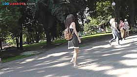 Upskirting g-string footage of brunette with skinny bum