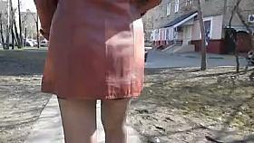 Walking in stockings in a street