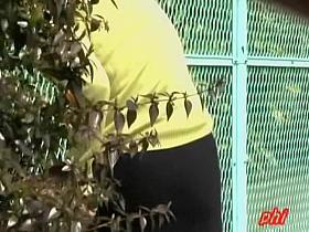 Sexy lady enjoying the view by the river got skirt sharked