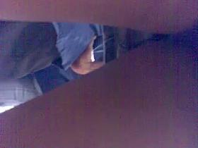 ebony upskirt of denim miniskirt with purple thong part1