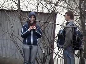 School guy and girl peeing