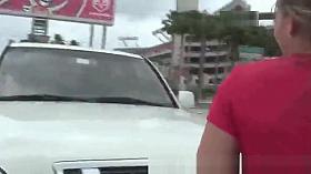 Petite teen flashing her tits and pussy off in public