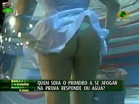 Hot brunette model upskirt on tv