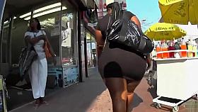 Ebony BBW with a huge booty walks down the street