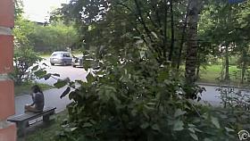 Bootylicious babe wakes up on the bench