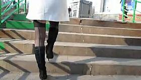 Girl in seamed stockings outdoor