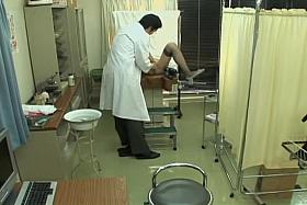Jap in fishnets fingered during perverted medical exam