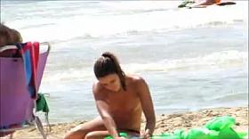 Topless legal age teenager with not her grandfathers at beach