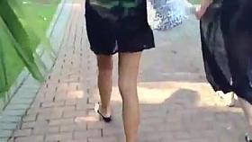 Walking slut in green thong