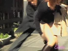 Cool voyeur video of Japanese tramp getting grabbed by her curves