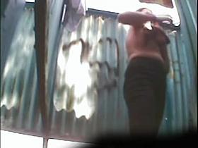 Girl in beach cabin showed tits and pussy hot views