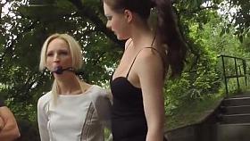 Blonde Euro slave whipped outdoor