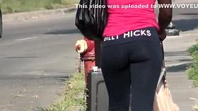 Young black milf followed by a voyeur