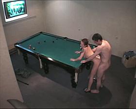 Free voyeur action from amateur couple on the billiard table
