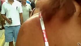 Following the hot old lady and her sexy skirt