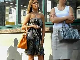 Lovable lady got a tiny thong under skirt