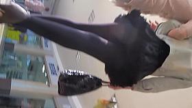 Funny outfit of amateur allows us to see her hose upskirt