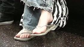 Candid Nerdy Teen Flip-Flop Feet Shoeplay on Bus